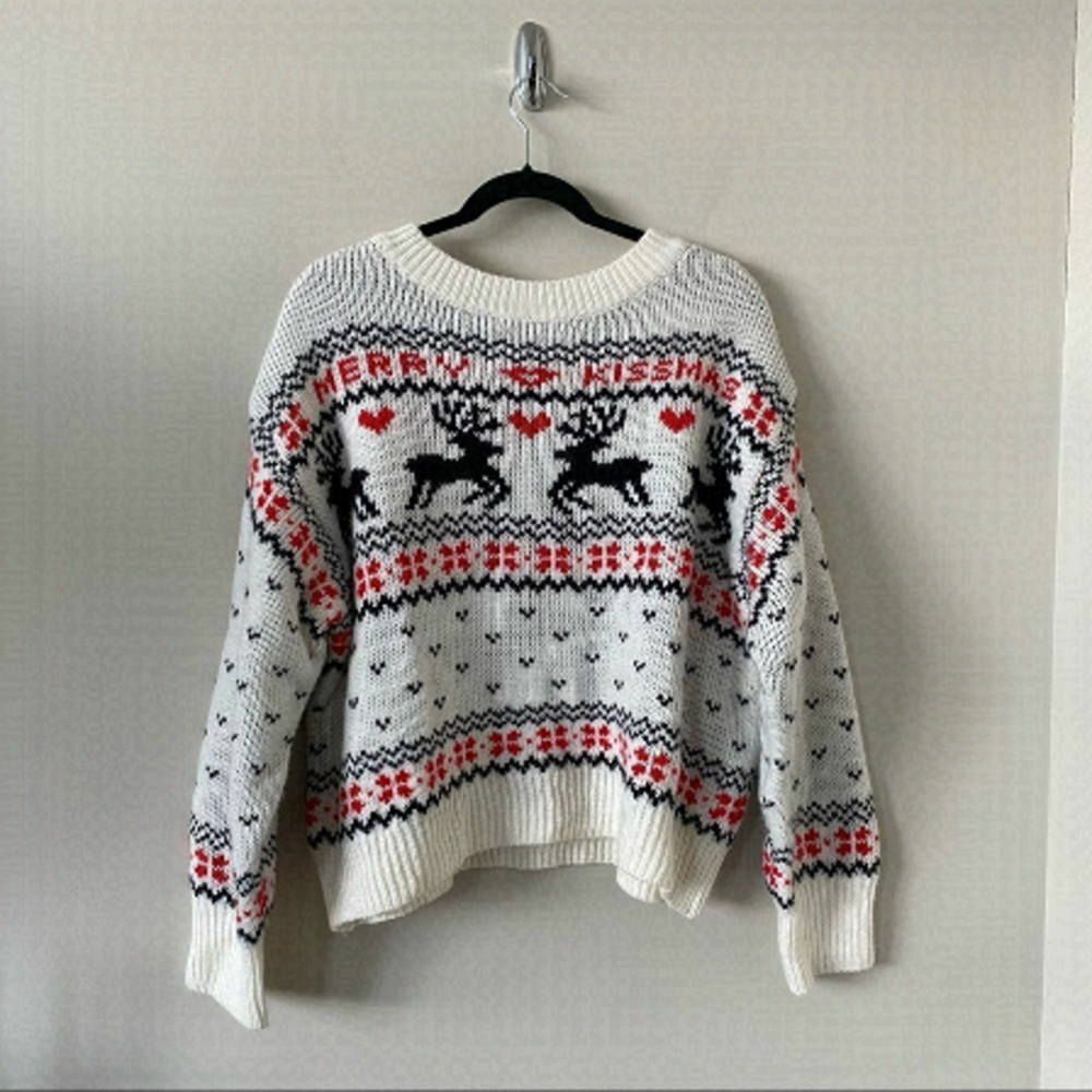 H&m-Merry Kissmas Wool Blend Knitted Reindeer Sweater (Medium)